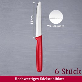cuhostki Frühstücksmesser, 6 Stück Tafelmesser, Tafelmesser Aus Rostfreiem Stahl, Steakmesser, Tischmesser Mit Wellenschliff, Scharfes Brotmesser, Geeignet Für Restaurants,Hotels Und Dinner Party