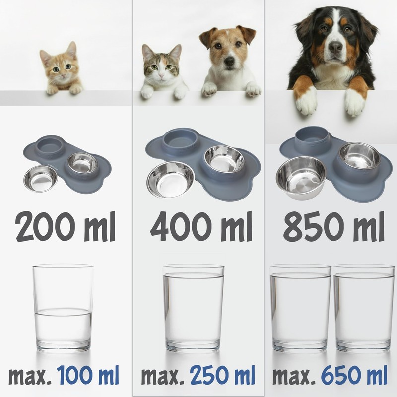 KaraLuna Bowl Mat with Stainless Steel Bowls for Cats and