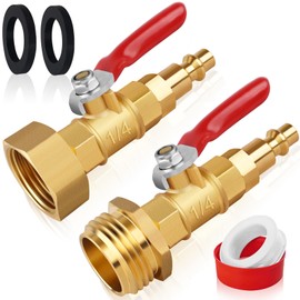 RV Winterize Blowout Adapter, RV Winterizing Kit, Brass RV Blow Out Plug Adapters, Female & Male Air Compressor Sprinkler Blowout Adapter with Shut Off Valve, for RV, Camper,Boat,Garden Faucet