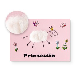 Inkognito Plush Postcard | Occasion: "Fluffy", Motif: Sheep and Crown "Plush Card Princess" | Artist: Barbara Dienz-Sengmüller | Item No.: 20870 | by Berliner Verlag