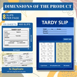 1 Pack 400 Pcs Tardy Slip Book with Carbonless Duplicates Easy Removal Fold and Tear with 3.9 * 2.8inch (Tardy Slips) 2 Part Form Register Book for Student Late Arrival School Supplies Teacher (400)