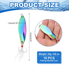 PATIKIL Fishing Spoons, 10 Pcs 4/5 oz Fishing Lures Casting Spoon Treble Hooks Jigs Hard Metal Spinner Baits for Freshwater Saltwater Salmon, Multicolor