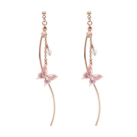 Candy girls swinging earrings, popular, butterfly, Japanese-style earrings, metal allergies, 925 silver, stylish long earrings, accessory, women, Resin