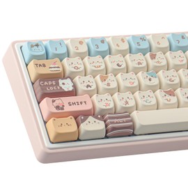 TYRIXKI PBT Keycaps 142 Keys Cute Keycaps Dye-Sublimation Sea Salt Cat Keycap Mao Profile Custom Keycap for Cherry Gateron MX Swithes Mechanical Keyboards