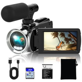 Rawiemy Video Camera Camcorder FHD 2.7K 36MP Vlogging Camera for YouTube Video Recorder 3.0" 270 Degree Rotation Screen Video Cameras for Filming with Microphone,32GB SD Card and 2 Batteries (Black)