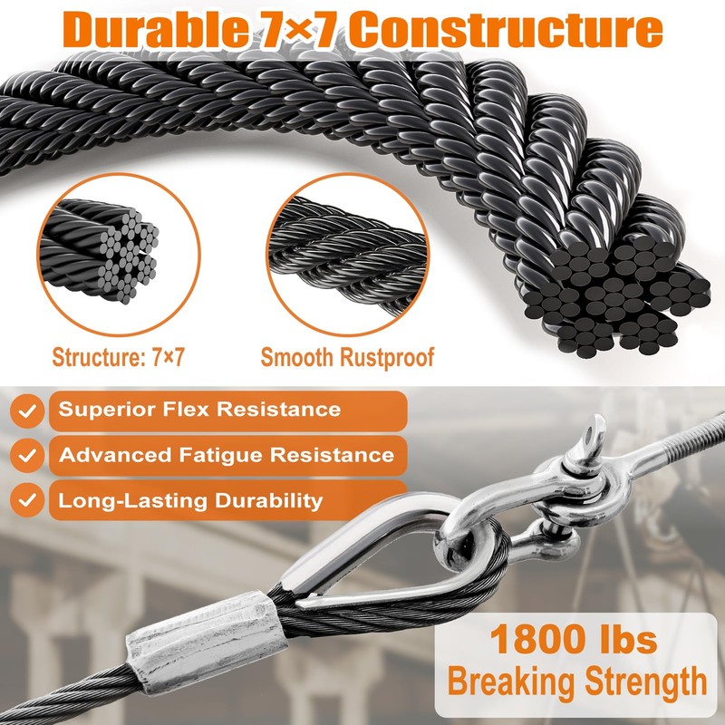 Funerlulu 1/8" Stainless Steel Cable 300FT Marine Grade Cable for