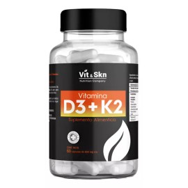 Vitamina D3 + Vitamina K2 Premium Vit & Skn 60 Cáps Vegano Sabor Sin Sabor