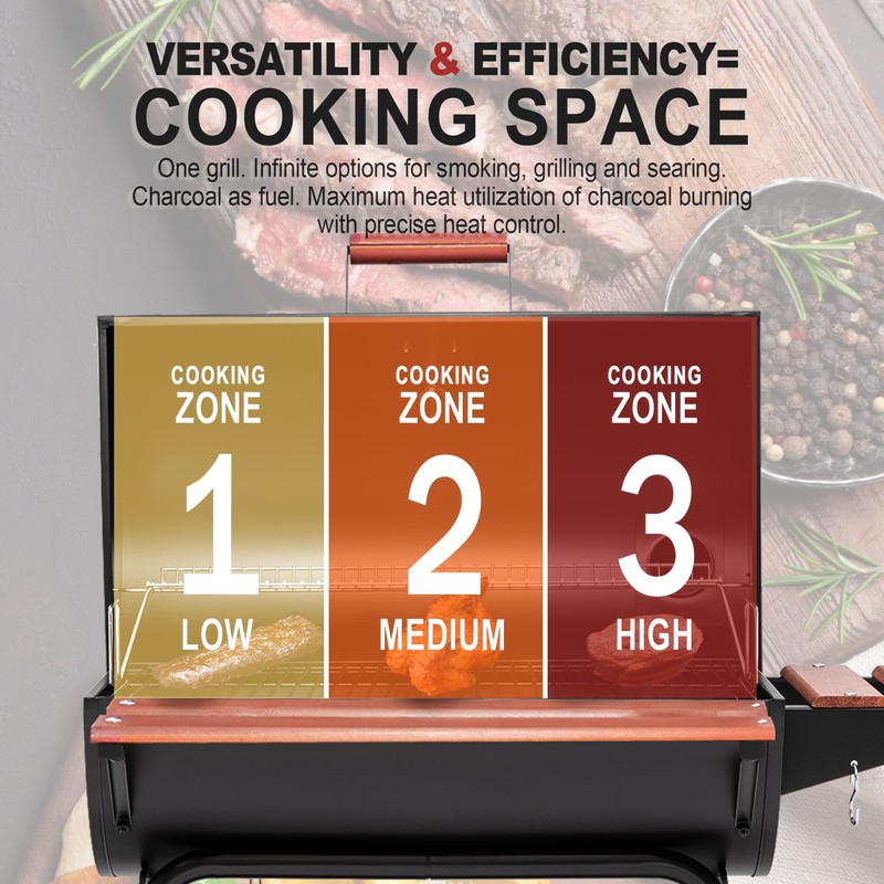 Royal Gourmet CC1830V 30 Barrel Charcoal Grill with Wood-Painted Side
