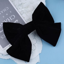 Xduargs Vintage Satin Bow Hair Barrettes Large Velvet Bow Hairclips French Big Bowknot Hairpin Clips Winter Ribbon Bow Headclip Barrette Decorative Hair Accessories for Women Headdress(Black 2)