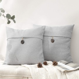 Phantoscope Pack of 2 Farmhouse Throw Pillow Covers Button Vintage Linen Decorative Pillow Cases for Couch Bed and Chair Light Grey 20 x 20 inches 50 x 50 cm
