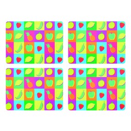 KitchenCraft Fruit Cork Backed Placemats, Set of 4, Multi-Colour