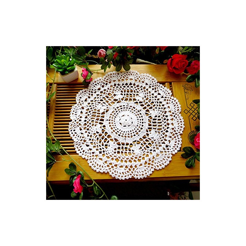 Lelefly Cotton Handmade Crochet lace Table Runners Round Tablecloth Doilies