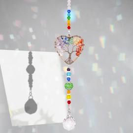 Sahoottie Crystal Sun Catcher for Windows Hanging Crystals Bronze Heart Tree of Life Crystal Sun Catcher Wind Chime for Garden