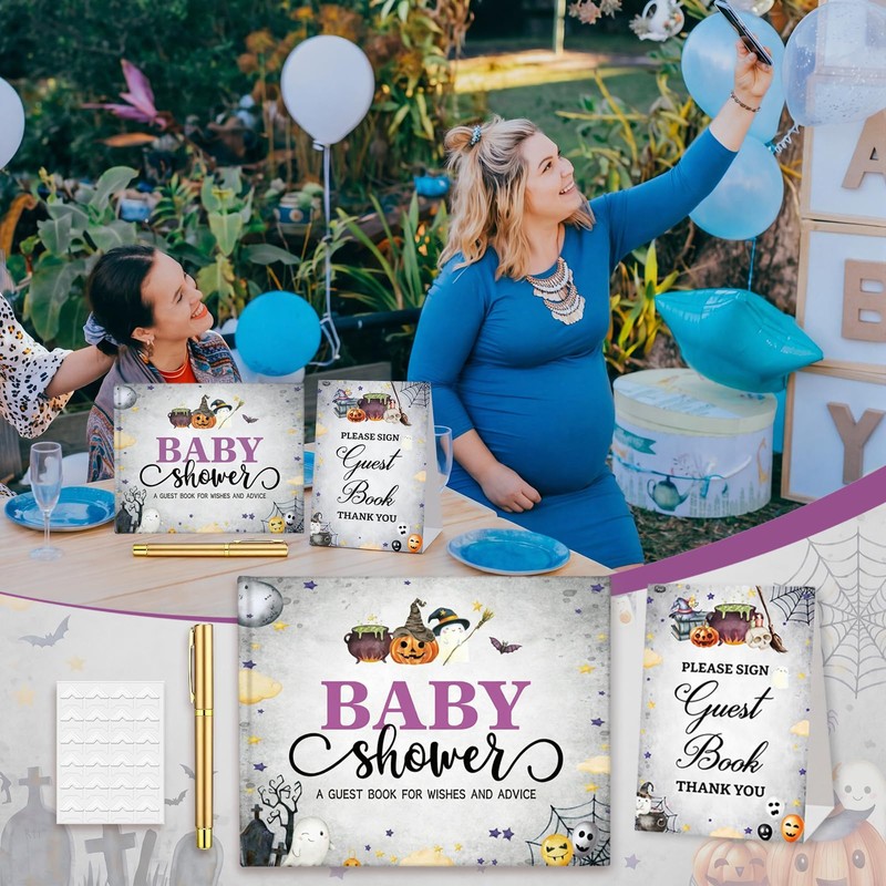 27 Pcs Halloween Baby Shower Guest Book with Sonogram Page