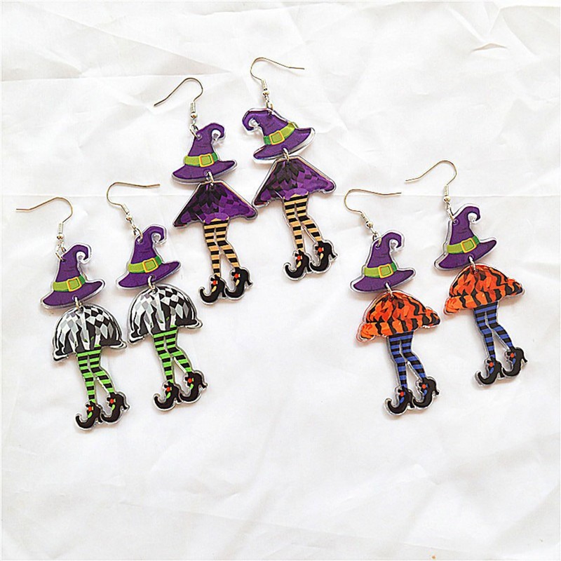 Halloween Witch Dangle Earrings for Women Blue Green Witch Hat