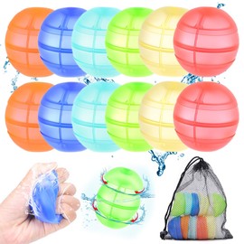 NOPKESV Pack of 12 Reusable Water Bombs with Mesh Bag, Self-Closing Water Toy, Children, Outdoor Toy, Boys, Magic Splashy Balls, Pool Toy