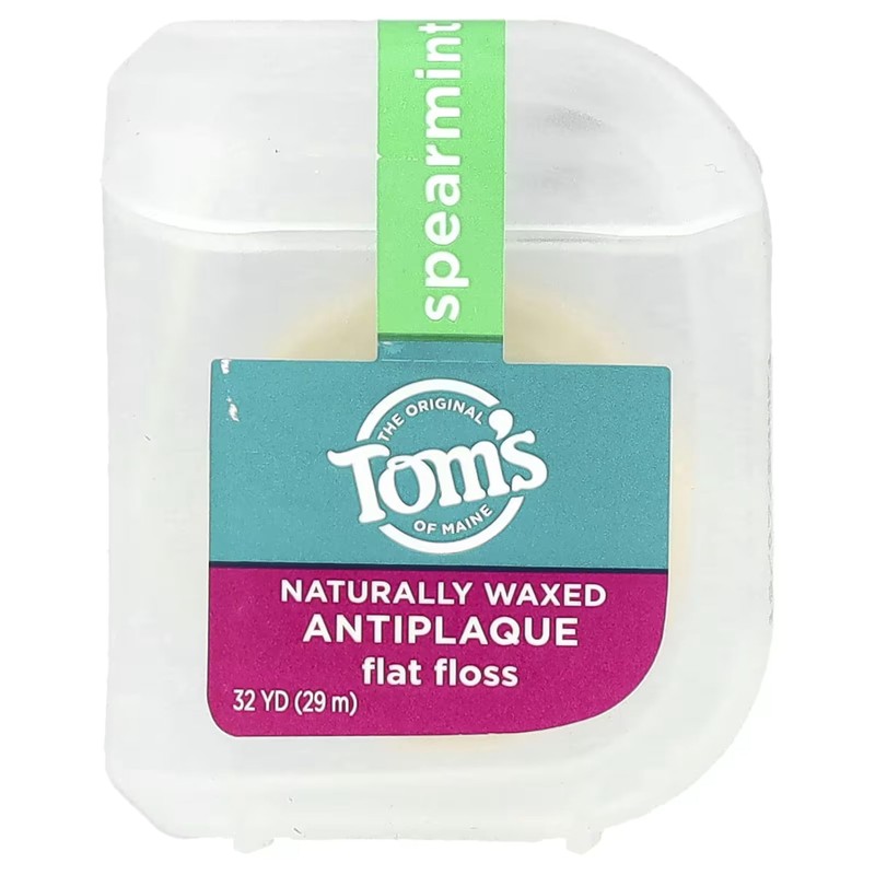 Tom's of Maine Natural Waxed Antiplaque Flat Floss, Spearmint, 32-Yards,
