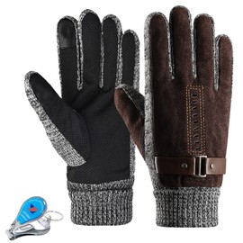 WITERY Mens Winter Thermal Gloves Genuine Leather Touch Screen Windproof Gloves Cold Proof Mittens for Hiking Cycling Skating Running Motorcycling and Working