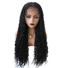 Notherss Lace Front Knotless Box Braided Wigs With Natural Parting Braided Wigs Curly Wigs Micro Twist Long Curly Lace Braids For African American Black Women (#1b)