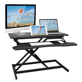 iMounTEK Adjustable Height Standing Desk Converter Workstation, Sit Stand Dual Monitor, Desktop Computer & Laptop Desk Riser with Keyboard Tray & Phone/Tablet Slot, 32’’ Wide & Supports Up to 44LBS