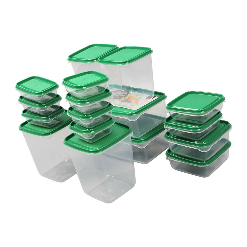 17PCS Food Container Green Fridge Bins Food Grade Plastic Leakage