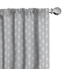 Lunarable Grey Abstract Curtains, Vertical Pattern with Arrows Boho Style Traditional, Window Treatments 2 Panel Set for Living Room Bedroom, Pair of - 28" x 63", Grey White