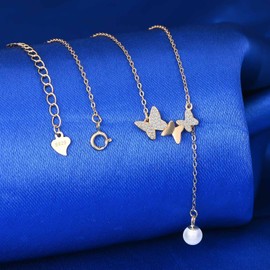 CPSLOVE Elegant Women's Butterfly and Cubic Zirconia Necklace 925 Sterling Silver Chains with Butterfly Beads Pendant Creative Girl Chain, Sterling Silver, Cubic Zirconia Pearl