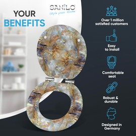 SANILO Wooden Toilet Seat with Soft Close [ROUND] - Decorative, Quiet & Slow Close Molded Wood Seat - With Strong Bumpers & Hinges - Adjustable Fit – Marble Brown