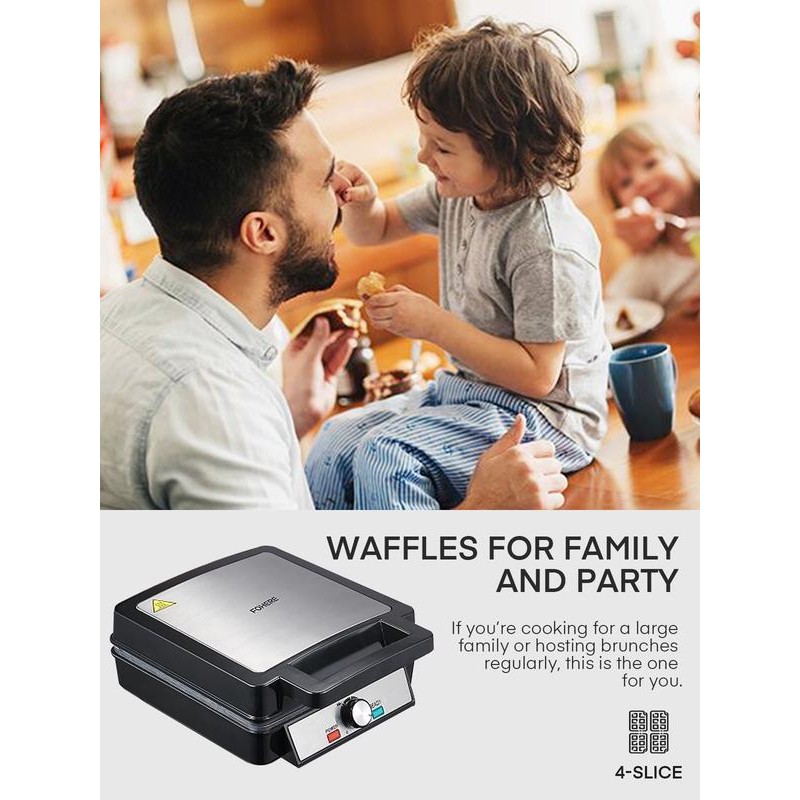 FOHERE 4-Slice Belgian Waffle Maker 1200W, Nonstick Plates, Browning Control,