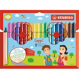 Fibre-Tip Pen with Cap-Ring - STABILO Cappi - Pack of 18 - Assorted Colours + 2 Cap-Rings