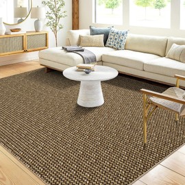 MilleLoom Large Washable Rug 8x10 Rug Netural Braided Print Rug Low Pile Rug Modern Rug Stain-Resisitant Carpet Non-Slip Accent Rug for Living Room Bedroom Dining Room Nursery Dorm Office,Brown