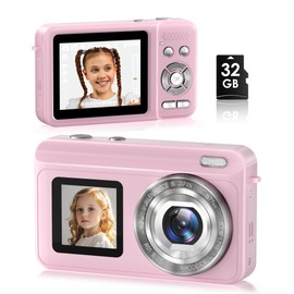 Digital Camera, Real 2.7K Dual-Screen Digital Camera for Photography Auto-Focus Vlogging Camera for YouTube Video 16x Zoom 32GB SD Card Anti Shake Compact Camera for Student Teen Boys Girls Kids