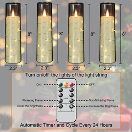 Lasumora Flameless Candles with Remote Timer, Embedded String Lights Candles Acrylic Flickering, Battery Operated LED Pillar Candles, Unbreakable Plexiglass Candles, Set of 6, Black, 2.3" x 8"