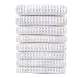 CC CAIHONG Luxury Waffle Weave Drying Premium Cotton Lightweight Thin Knit Hand Bath Towel Set - (8 Pack 13 inch x 29 inch) - White