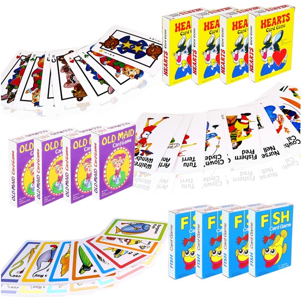 Card Games for Kids - Hearts, Go Fish, and Old Maid Playing Cards - Educational for Boys and Girls for Party Favors, Goody Bag Filler, Prizes - Classic Card Games Set of 12