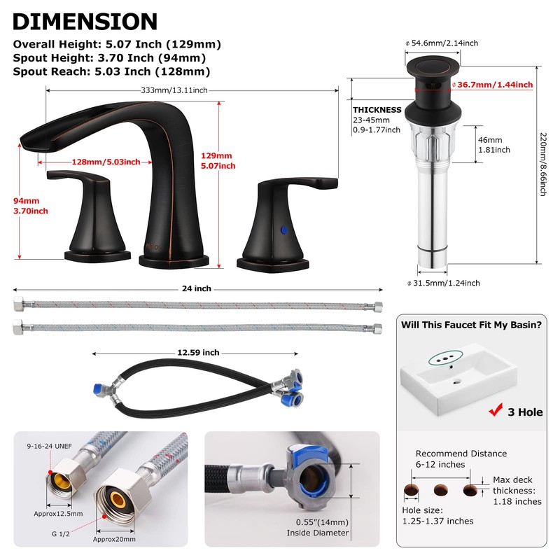 PARLOS Waterfall Widespread Two-Handle Bathroom Faucet with Metal Pop Up