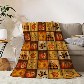 YeeJu Fall Decoraitve Throw Blanket Twin Plaid Thanksgiving Autumn Pumpkins Sunflower Blanket Couch Sofa Bed Living Room Soft Cozy Lightweight Warm Fuzzy Plush Fleece Blankets and Throws 60x80
