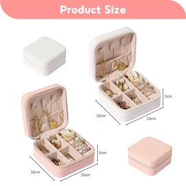 Jewellery Box, 2PCS Jewellery Storage 10×10cm, Mini Portable Jewelry Box Organiser Mini Travel Jewelry Storage Case PU Leather Jewlerrying Display Holder for Rings Earrings Necklace (White, Pink)