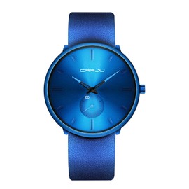 Mens Watches Ultra-Thin Minimalist Waterproof-Fashion Wrist Watch for Men Unisex Dress with Leather Band Blue Leather Band-Blue Hands Blue Face
