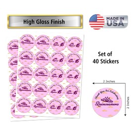 40 Quinceanera Stickers, 2 Inch Big Round Glossy Labels, Thank You for Celebrating Mis Quince 15 Birthday Theme, Great for Party Favors, Tags, Games and Supplies. Made in USA (Purple)