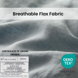 Simple&Opulence 100% Linen Duvet Cover Set with Crossed Embroidery Washed - 3 Pieces (1 Duvet Cover with 2 Pillow Shams) Soft Breathable Farmhouse - Dusty Blue, Queen Size