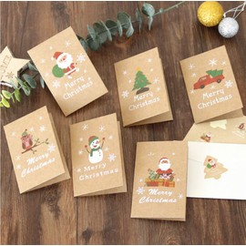 Merry Christmas Greeting Cards, ALXCD 12 Pcs Mini Size (7cm * 10.5cm) Cute Festival Greeting Cards & Envelopes for Christmas, Pack of 12, 2X6 Small Brown