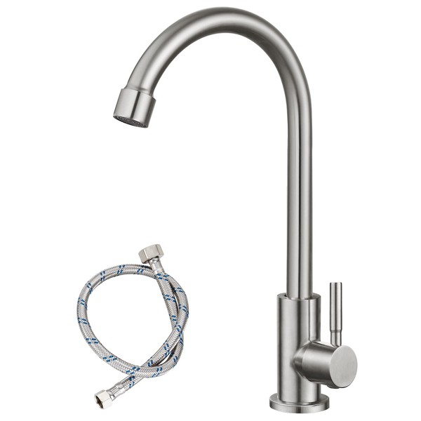 Brushed Nickel Kitchen Faucet Cold Water Only 1 Hole Single