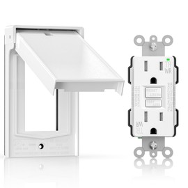 ELEGRP Outdoor GFCI Outlet with Cover, Weather Resistant GFCI Receptacle and Wall Plate, 15 Amp Self-Test GFI Electrical Outlet, Thinner Design Ground Fault Receptacle, UL Listed, Matte White, 1 Pack