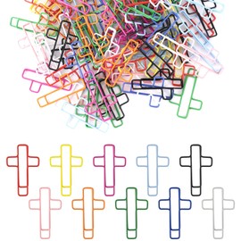 Tinoaly 100pcs Cross Paper Clips, Colorful Bible Paperclips Christian Journal Clamps Bible Study Supplies for Christian Women Men