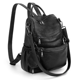 UTO Travel Backpack Womens Ladies Laptop Rucksack Bag with Detachable Waist Pack Coin Purse Vegan Leather Pure Black