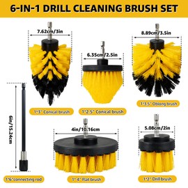 6Pcs Drill Brush Attachment Set，Multipurpose Cleaning Scrub Brush Kit with Extend Connecting Rob Nylon Tile and Grout Scrubber Brush Scrub Pads Cleaning Kit for Bathroom Tub Kitche