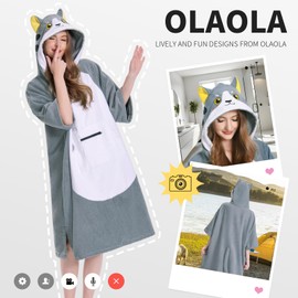 OLAOLA Changing Robe Towel Poncho, Adult Surf Poncho Towel with Hood and Pocket, Oversized Soft Absorbent Quick Dry Swim Beach Towel for Women Men, Cat