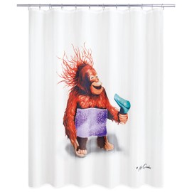 Allure Home Creation Blow Dryer Monkey Polyester Fabric Printed Shower Curtain 72" L x70 W Multicolor