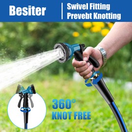Besiter Heavy Duty Garden Hose 5/8" 100FT: Flexible Rubber Water Hose with 10 Function Sprayer - Leakproof Hose Male to Female Fittings - Durable Hose for Yard, Lawn, Car Wash, Outdoor, Watering